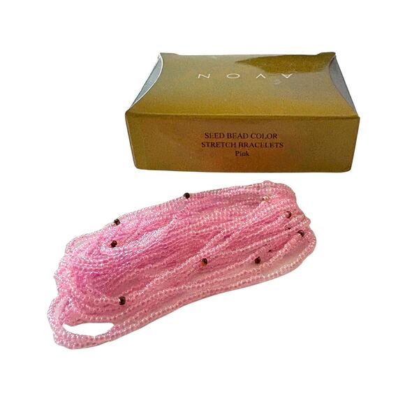 1990 Avon Seed Bead Pink Multi-Strand Bracelet with Gold Metal Accents, OS - NIB - Picture 3 of 3